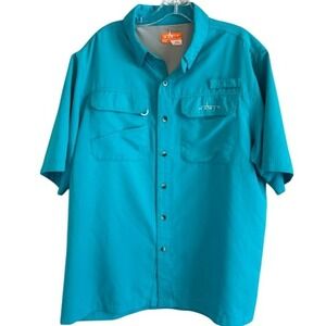 Habitat Men's UPF 40+ UV Protection Short Sleeve Fishing Lagoon Teal Shirt LG